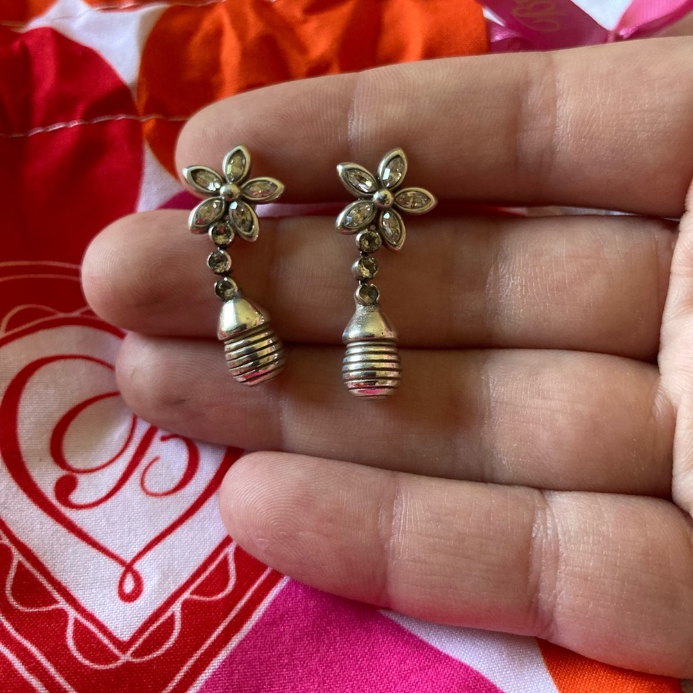 Brighton Silver Flower Dangle Earrings NWOT